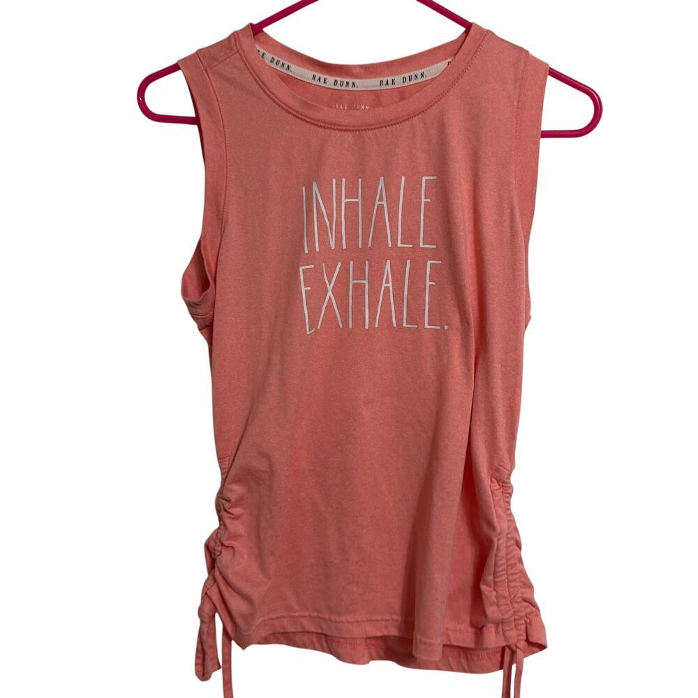 Rae Dunn Inhale Exhale pink tank top runched at sides yoga lightweight sz M